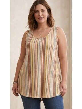 Cato Woman's Plus Size Multicolor Striped Flowy Sleeveless Top